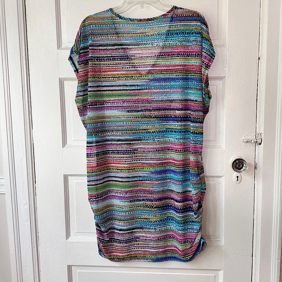 Anne Cole V-Neck Mesh Tunic Swimsuit Coverup Colorful Stripes Ruched Sides NWT - Picture 13 of 14